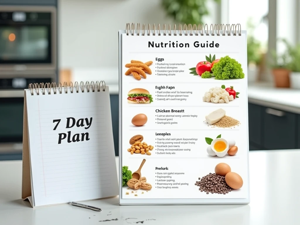 7-day protein diet plan for weight loss Overview of a 7-day protein diet plan for healthy weight loss with high-protein foods displayed.