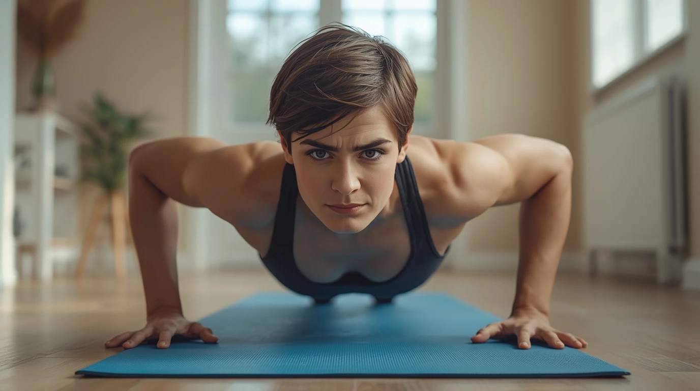 Beginner starting a calisthenics workout plan with push-ups at home