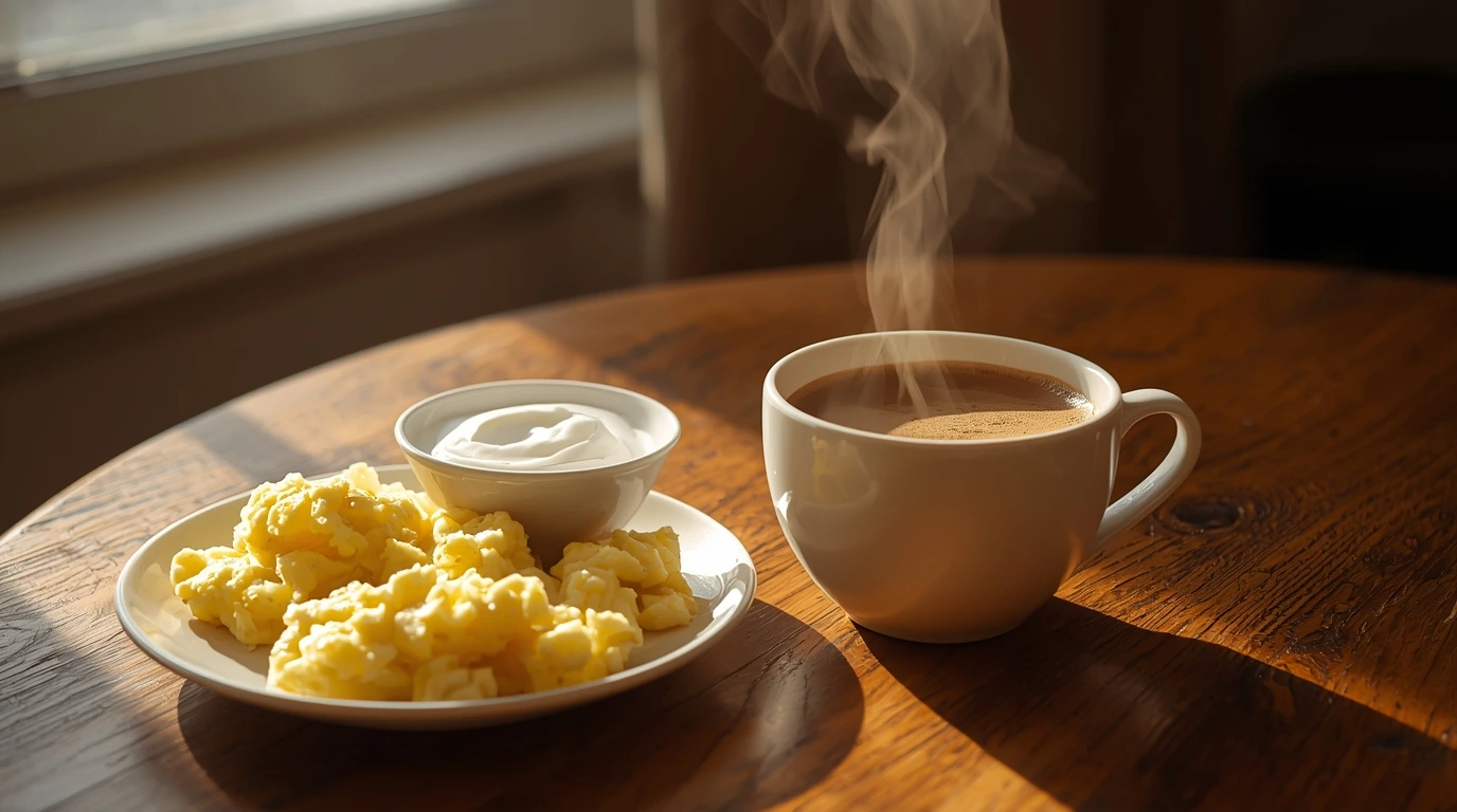 Metabolism-boosting high-protein breakfast with eggs and yogurt
