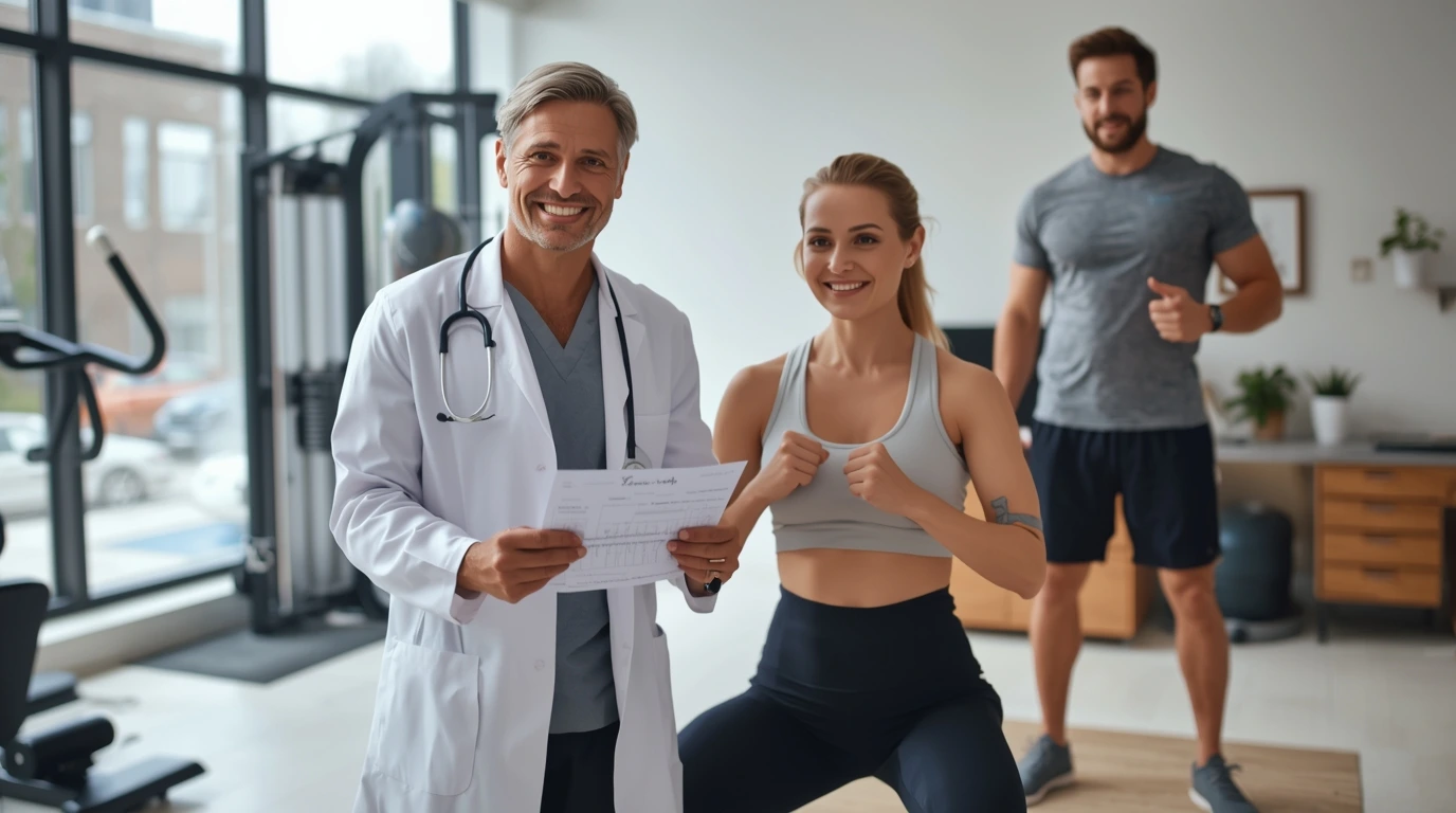 Doctor providing an exercise prescription at a clinical fitness center.
