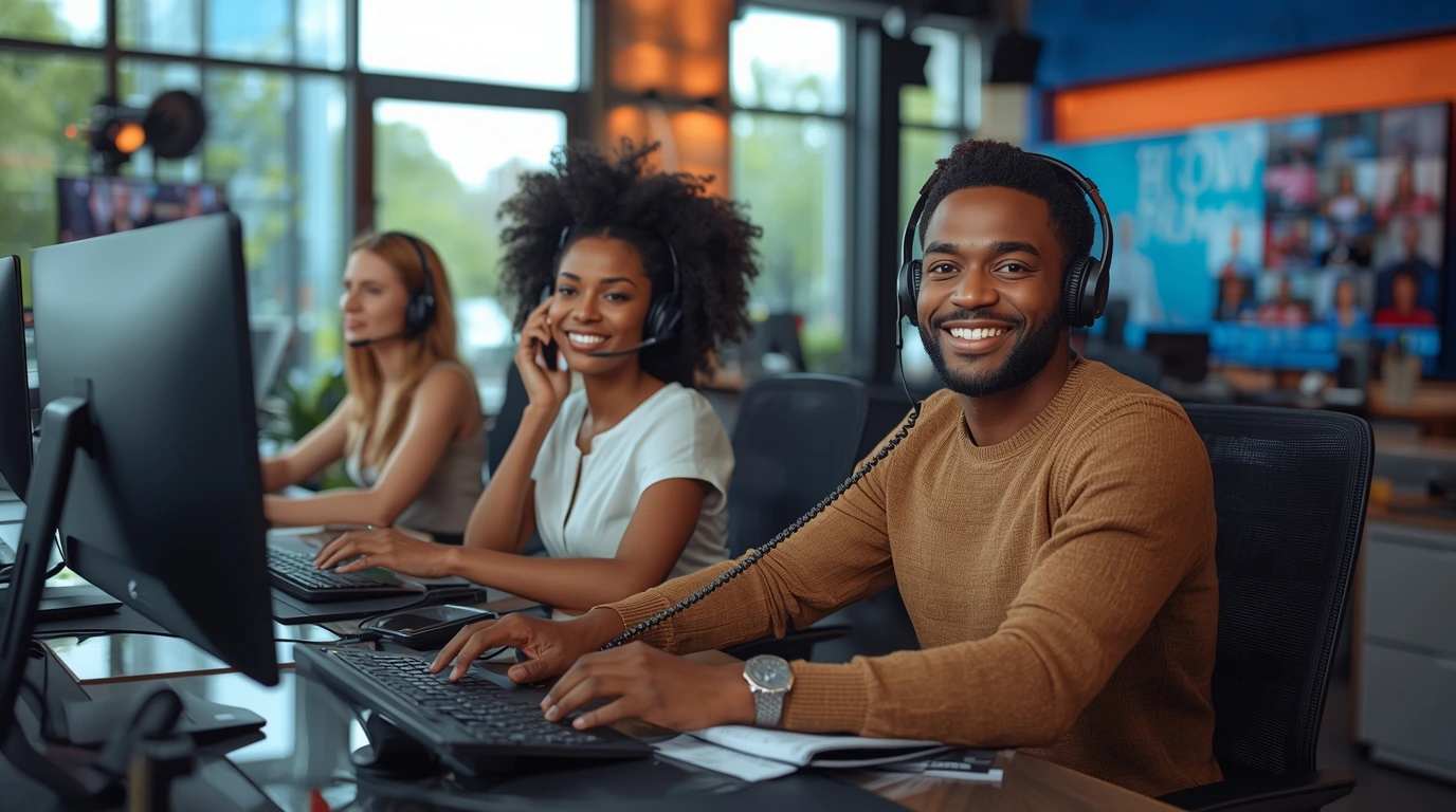 Contact Us – Support team in a modern newsroom office, representing World Vow’s communication channels.