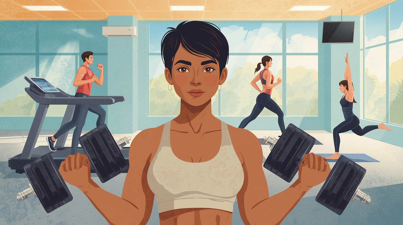 Balanced workout including strength, cardio, and flexibility exercises