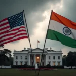 USA and India in a tense political standoff with storm clouds above