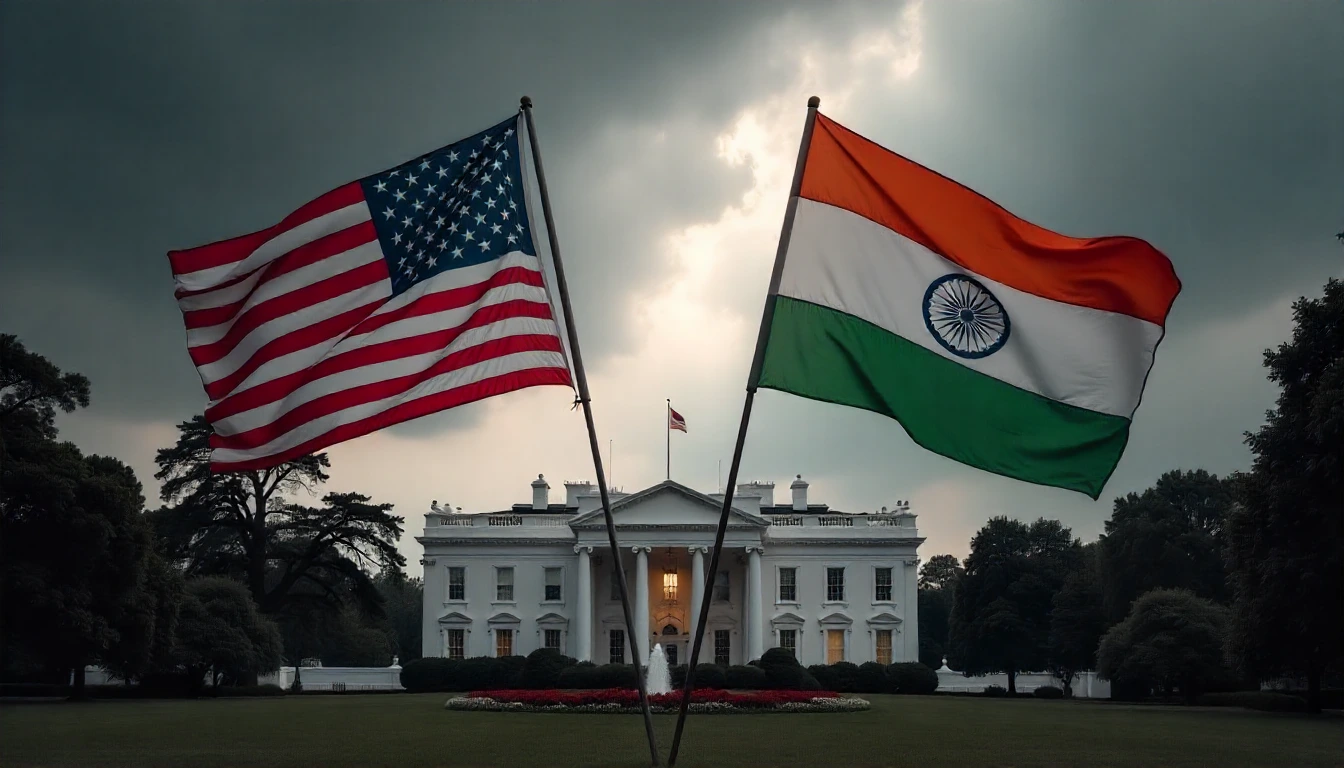 USA and India in a tense political standoff with storm clouds above