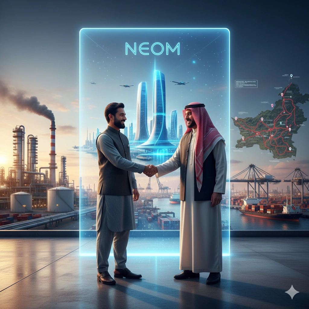 Pakistan and Saudi Arabia defense pact handshake symbolizing future cooperation